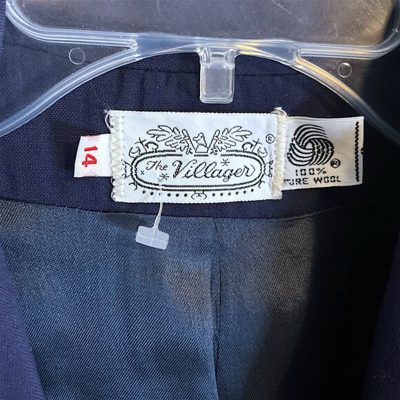 Vintage The Villager 2 Piece Suit Skirt Blazer Jacket Women SZ 14 Navy Blue Wool - Picture 4 of 16